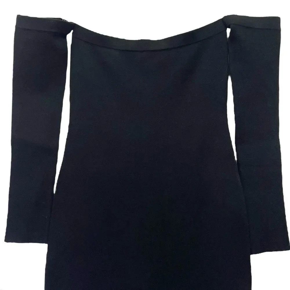 L’Agence Felicia Black Knit Off The Shoulder Fitted Bodycon Dress Size XXS